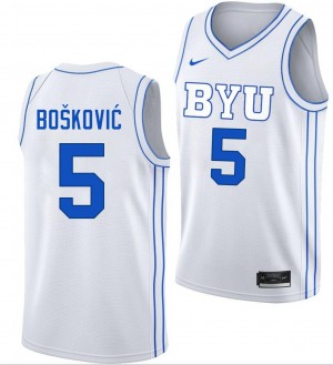 Men Mihailo Boskovic White Cougars #5 Player Jerseys 999528-723