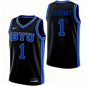 Men Trey Stewart Black Brigham Young University #1 Official Jersey 971965-334