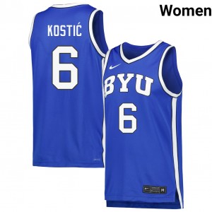 Women Aleksej Kostic Royal The Y #6 University Jerseys 144536-355