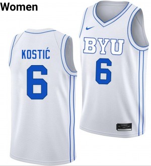 Women Aleksej Kostic White BYU Cougars #6 2025-26 Jerseys 401799-407