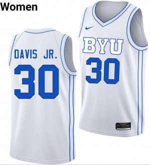 Women Kennard Davis Jr. White Brigham Young University #30 Limited Jerseys 557758-270