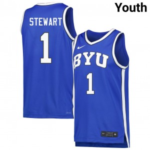 Youth Trey Stewart Royal Brigham Young University #1 Alumni Jersey 904477-654